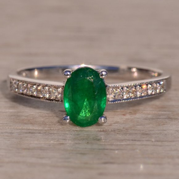 Emerald and Diamond Ring in White Gold